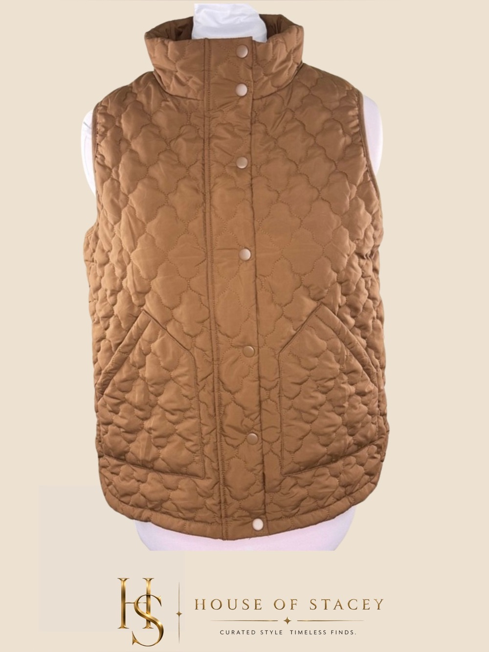 Quilted Puffer Vest Womens Large Lightweight Fall Winter Jacket Camel